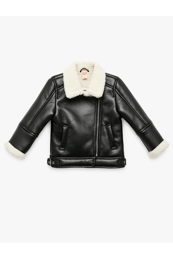 Koton Uzun Kollu Kruvaze Yaka Suni Deri Biker Ceket