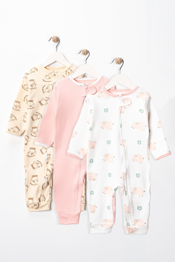 ENİA BABY Organik Kız Bebek desenli 3lü Tulum Takımı Yenidoğan kıyafet 9-12-18 ay 3lü Pamuklu 3 Parça
