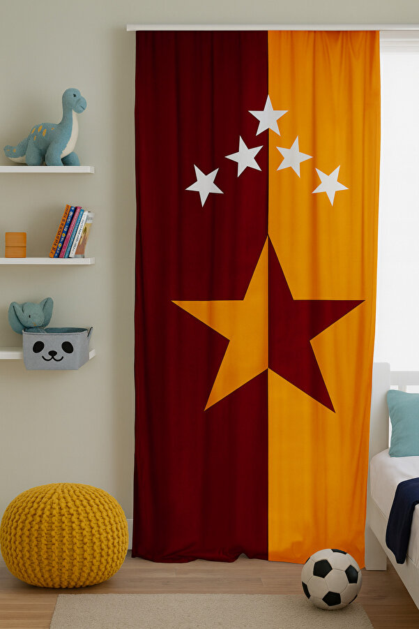Bebişim Halı Sarı Kırmızı Taraftar Çift Kanatlı Çocuk Odası Fon Perde