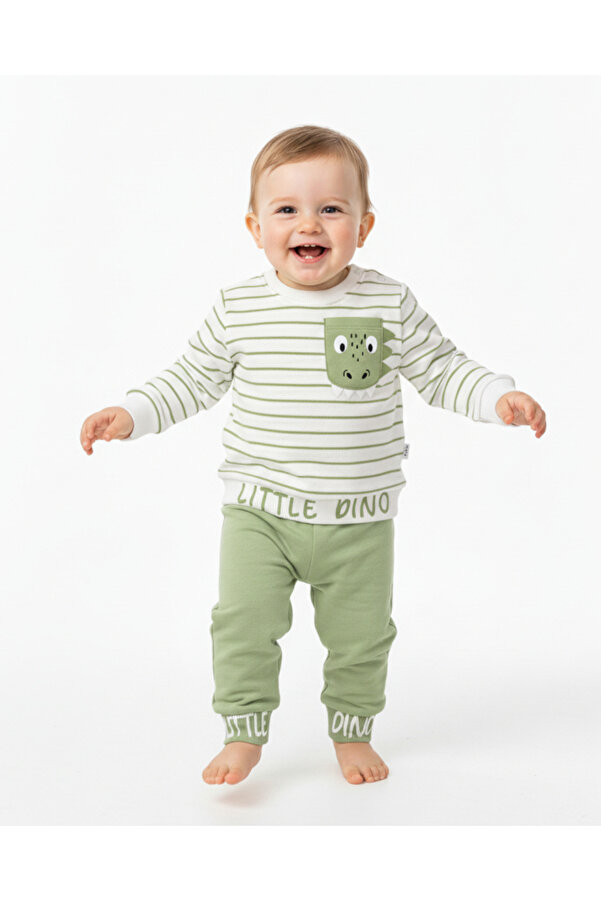 voyyo kids baby Erkek Bebek Mevsimlik Çizgili Bisiklet Yaka Uzun Kollu %100 Pamuk Bebek Takımı