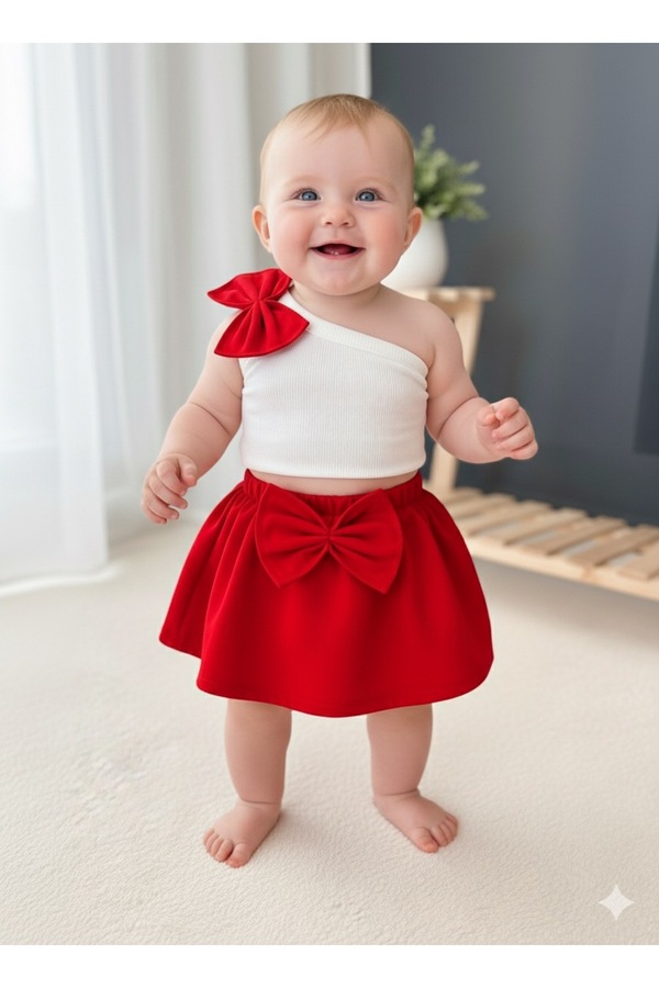 BAHNUR BEBEK ÇOCUK TEK KOL CROP ETEK SETi TAKIMI YAZLIK TAKIM