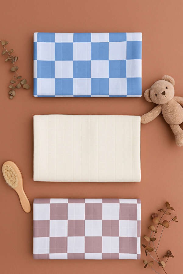 MUSSHE Çok Amaçlı Müslin Örtü & Battaniye 3'lü Set %100 Organik Pamuk Emzirme Kundak Puset Örtüsü 90x80 Cm