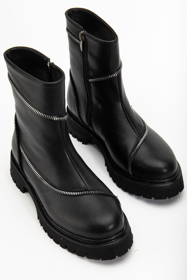 camaiore Black Zip Detail Combat Boots
