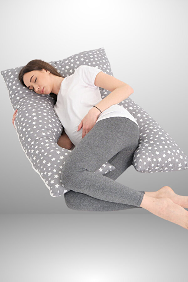 Genel Markalar 5 BÖLGE DESTEKLİ HAMİLE YASTIĞI VE YATAĞI YILDIZLI GRİ RENK