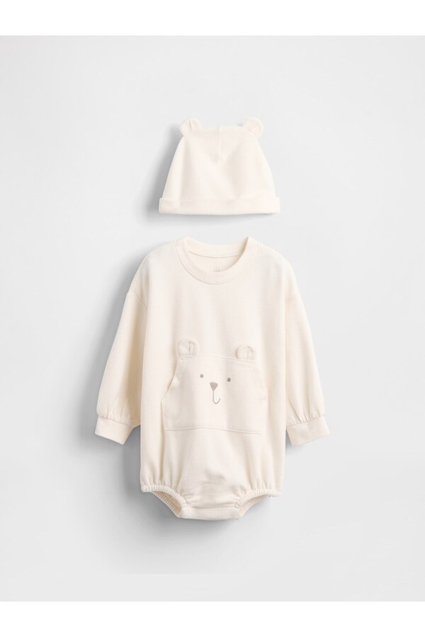 GAP Bebek Krem Brannan Bear Detaylı Bodysuit-Şapka Set