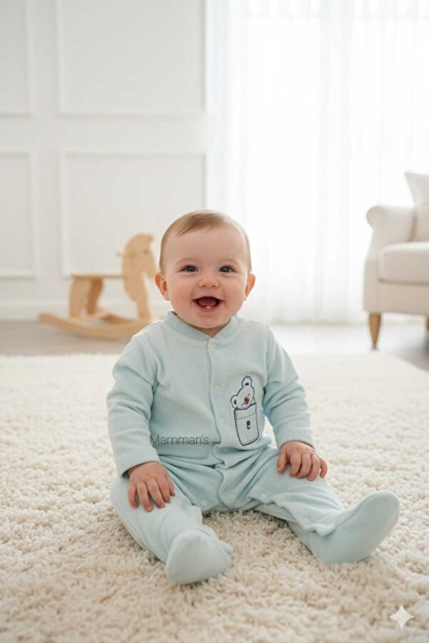 Pierre Cardin Uzun Kollu Çıtçıtlı Kadife Bebek Tulum, Kışlık Bebek Giyim Peluş Polar