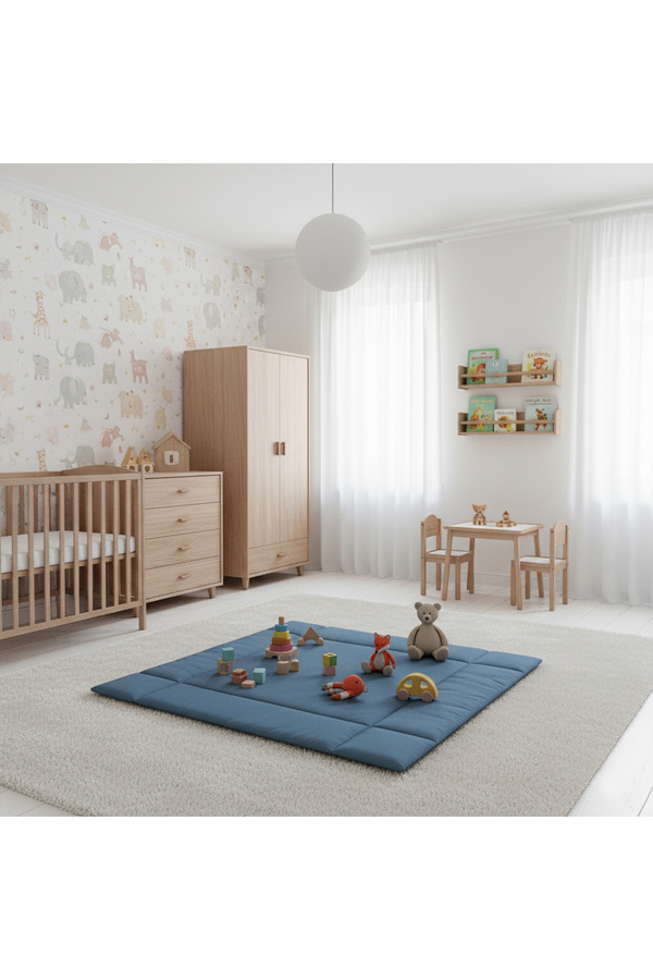 tinylamb Bebek Oyun Matı - Çocuk Oyun Matı Mavi Renk - Katlanabilir ve Yıkanabilir Oyun Matı 100x100cm