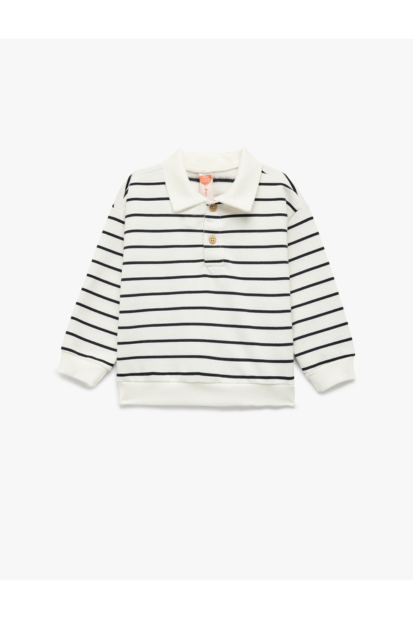 Koton Şardonlu Uzun Kollu Oversize Pamuklu Düğmeli Polo Yaka Sweatshirt