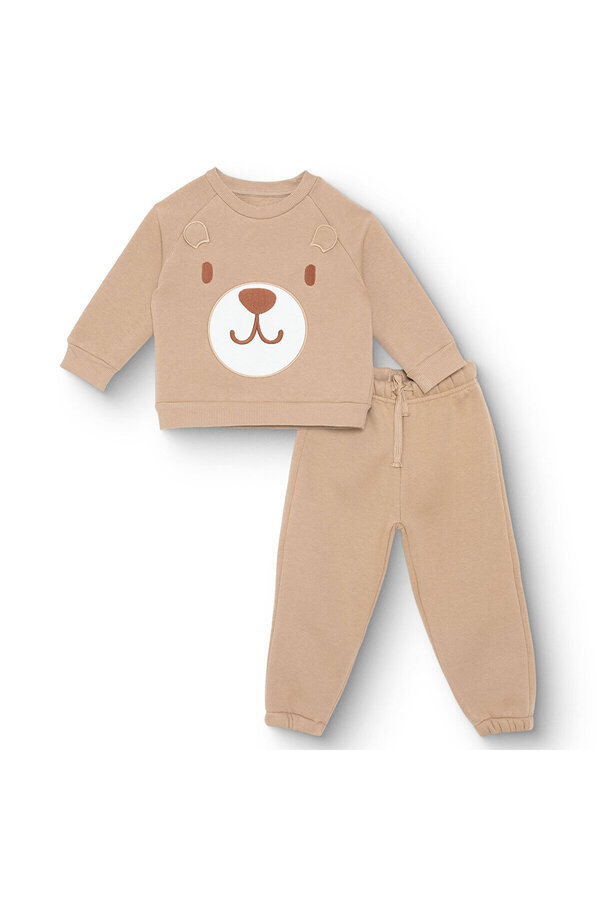 ebebek Hello Baby HelloBaby Erkek Bebek Hello Cute Bear Eşofman Takımı Şardonlu Bisiklet Yaka Uzun Kol Ribanalı Paça