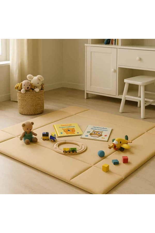 tinylamb Bebek Oyun Matı - Çocuk Oyun Matı Bej Renk - Katlanabilir ve Yıkanabilir Oyun Matı 120x120cm