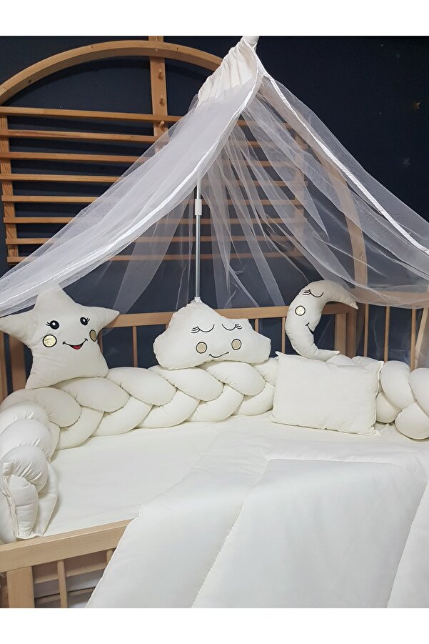 Baby Clime Bebek Uyku Seti 9 Parça 60x120 – Örgü Korumalı, Süs Yastıkları, Cibinlik Tülü ve Aparat Dahil