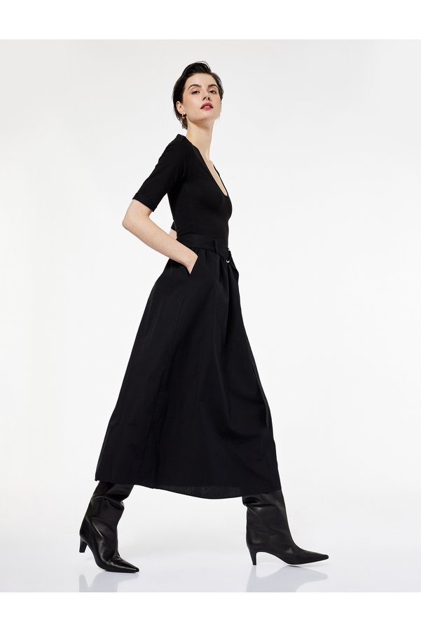 Koton U Neck Short Sleeve Belt Detail A-Line Long Dress