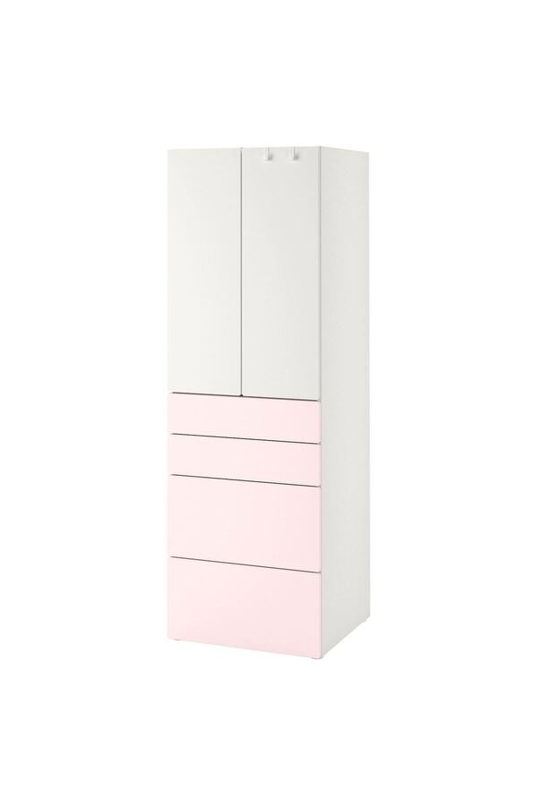 hobiurun Çocuk gardırobu, beyaz-uçuk pembe, 60x57x181 cm, 4 çekmeceli