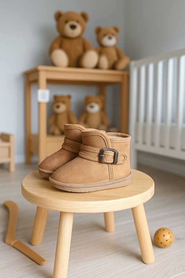 Gezer Unisex Bebek Çocuk Kışlık Camel Cırtlı Okul Kreş Panduf Ayakkabı