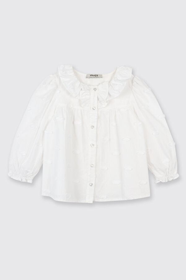 Panço Kız Bebek Dokulu Kumaş Yakası Fırfır Detaylı Ekru Gömlek