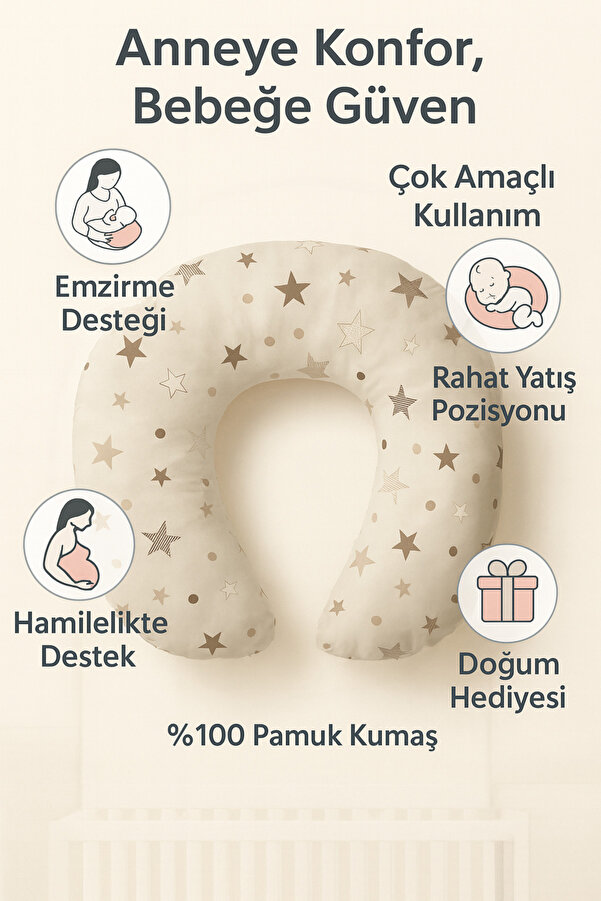 Rain Baby Bebek Emzirme Minderi Bej Renk Yıldız Desenli Destek Yastığı