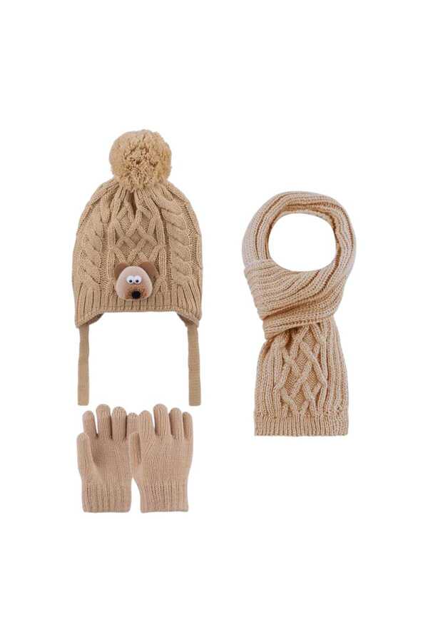Aware Time Kitti 1-4 Yaş Erkek Bebek & Çocuk Aksesuarlı İçi Polarlı Atkı Bere Eldiven 3'lü Takım