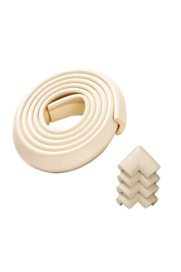 Evokids Ekstra Kalın ( 2 Metre Kauçuk Kenar + 4 Adet köşe ) Krem Kauçuk Köşe Koruyucu