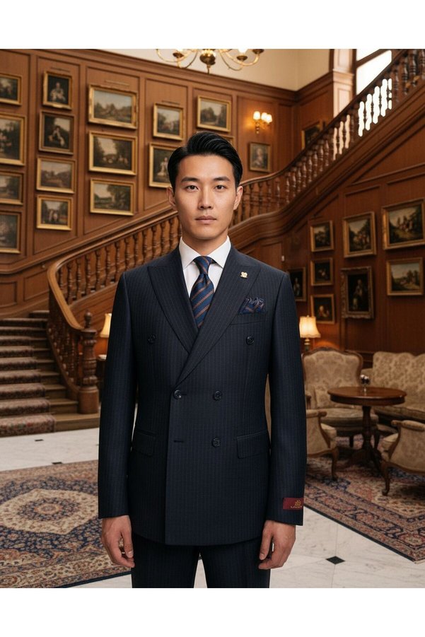 ilayda emir Italian Cut Double Breasted Striped Men's Suit