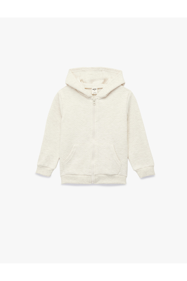 Koton Kapşonlu Dokulu Uzun Kollu Fermuarlı Sweatshirt