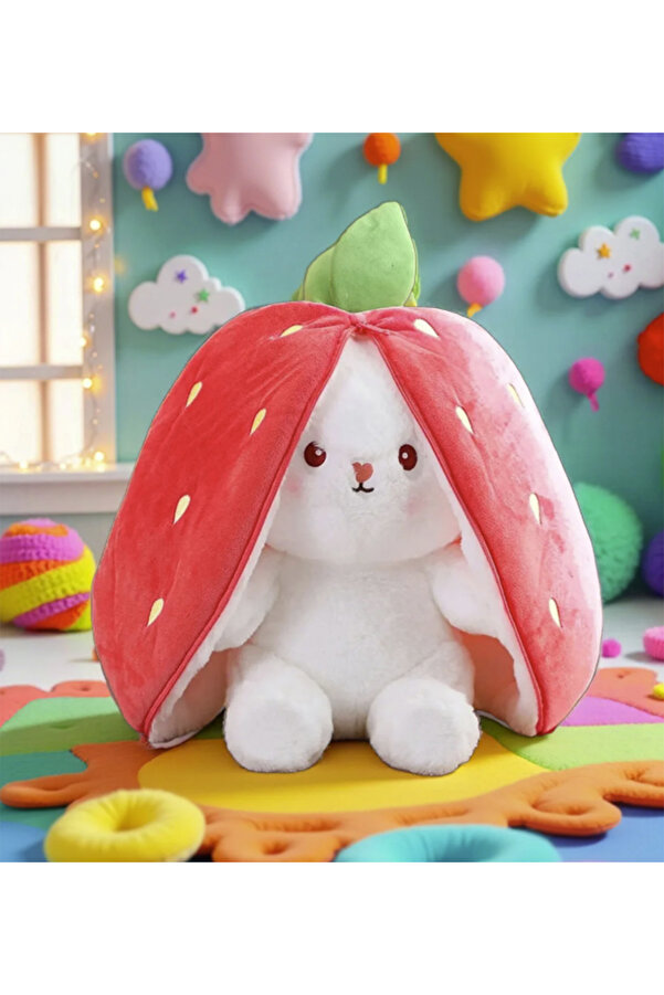 Pandamkee Özgüneroyuncak Çilek Tavşan Çantalı 50 cm Sevgiliye Özel