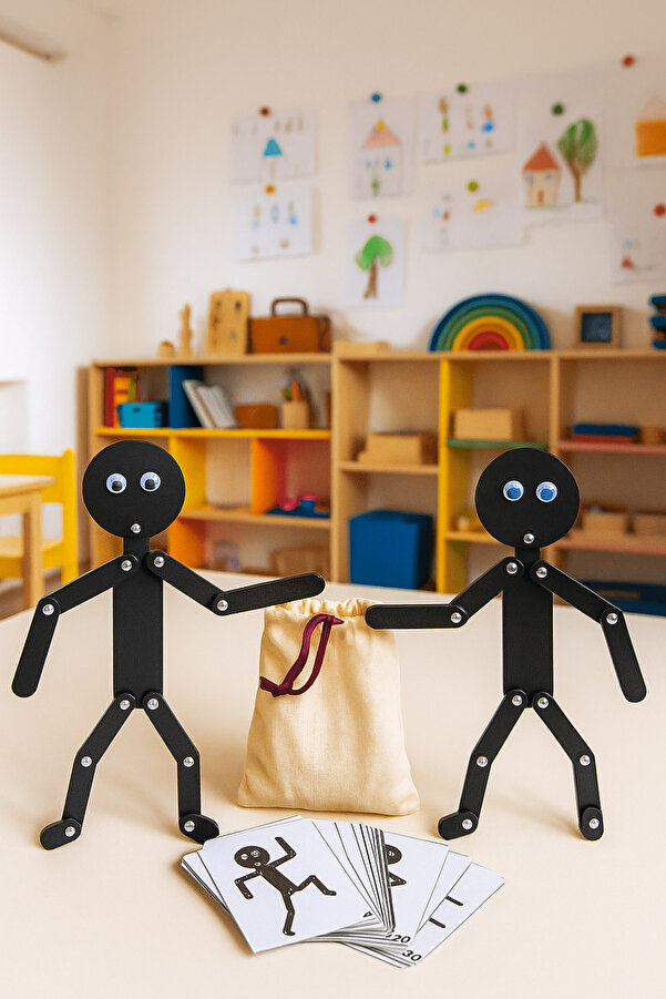 Edu&Hobby Montessori Çöp Adam Eğitici Oyuncak – 2 Adet Hareketli Figür + 27 Görev Kartı- Bionic Man