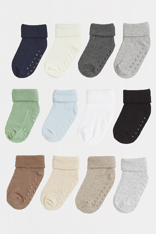 MEM SOCKS 12'li Organik Pamuklu Kaydırmaz Bebek/çocuk Çorabı