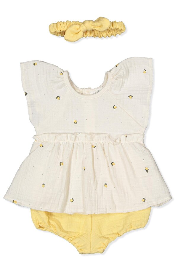 Bebetto DOKUMA MÜSLİN ŞORTLU 3LÜ TAKIM (SWEET LEMON) KOYU EKRU