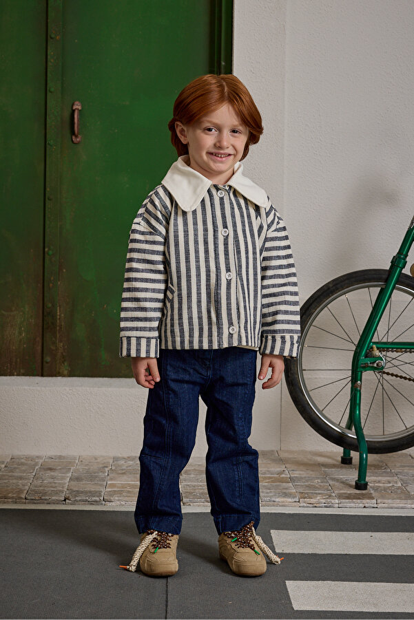 Fahhar Kids Yakalı Çizgili Ceket Lacivert