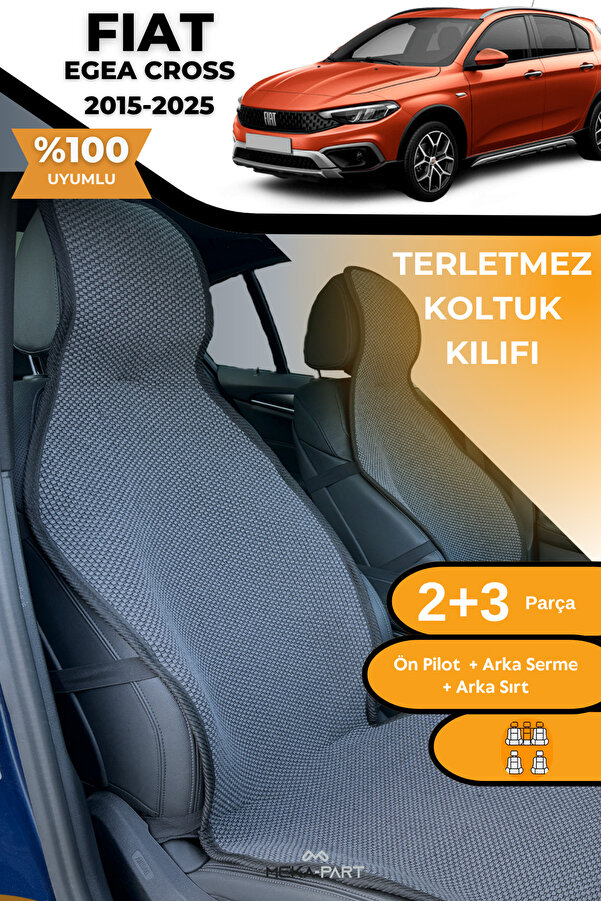 TREND Terletmez Oto Koltuk Koruyucu Kılıf %100 Pamuk 5 li Tam Set Füme Fiat Egea Cross