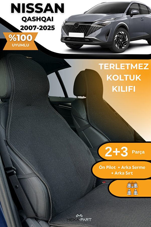TREND Terletmez Oto Koltuk Koruyucu Kılıf %100 Pamuk 5 li Tam Set Siyah Nissan Qashqai