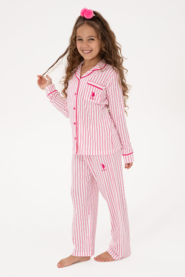 U.S. Polo Assn. Kız Çocuk Fuşya Çizgili Pijama Takımı 50318940-VR023