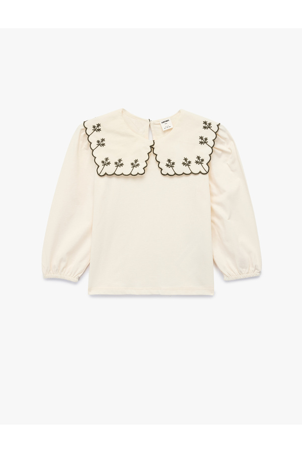 Koton Pamuklu Nakış Detaylı Bebe Yaka Uzun Kollu Tişört