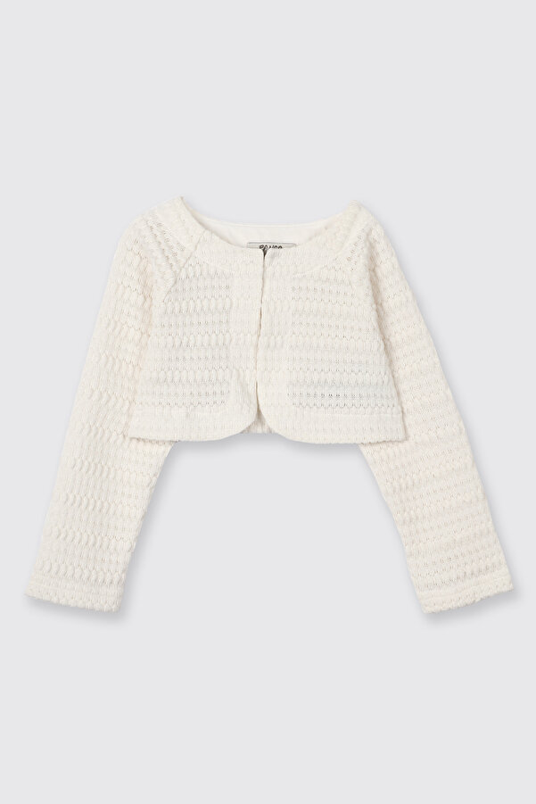 Panço Kız Bebek Örme Triko Ekru Hırka