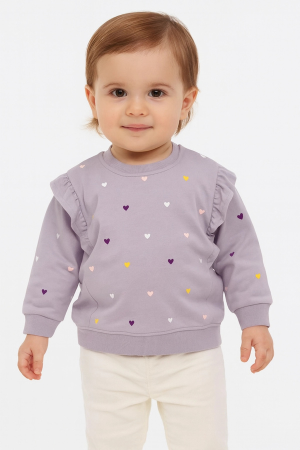 Divonette Kız Bebek %100 Pamuk Fırfırlı Lila Sweatshirt - Kız Çocuk Giyim