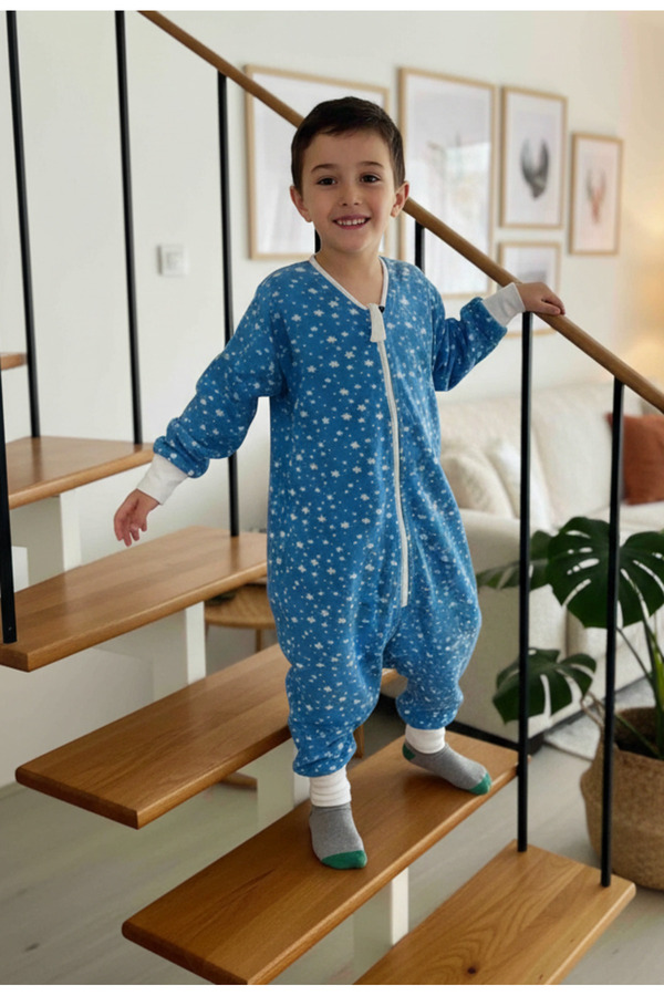 yorni Uzun Kollu Çift Taraflı Fermuarlı Mikro Polar Bebek Çocuk Uyku Tulumu