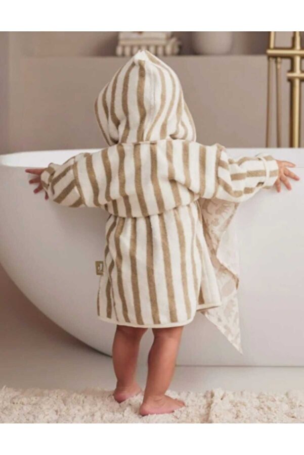 PAMUK HANIM Outlet Pamuklu Kız-erkek Yenidoğan-bebek -çocuk Banyo Havlu Bornoz Çizgili/ Haki Yeşil