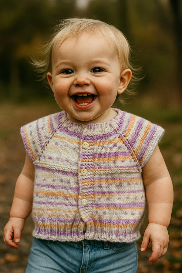 GoyceFashion %100 El Örmesi Ebruli Örgü İpinden Örülmüş Bebek Yeleği