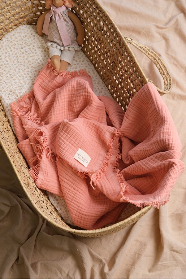 Bondberro Müslin Bebek & Örtü & Battaniye 4 Katlı %100 Pamuk Organik Oeko-teks Sertifikalı 120x100 Cm /mercan