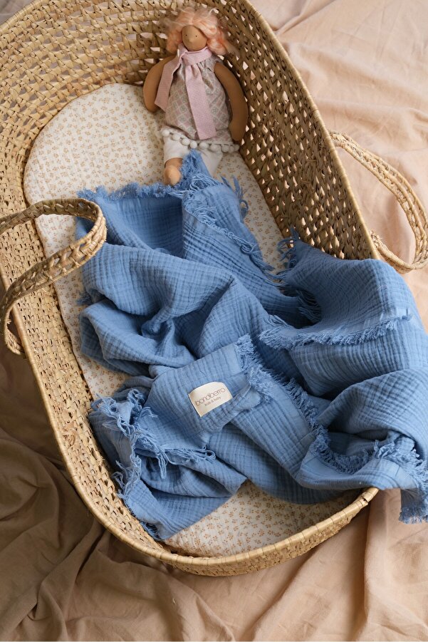 Bondberro Müslin Örtü & Battaniye 4 Katlı Saçaklı %100 Pamuk Organik Oeko-teks Sertifikalı 120 X 100 Cm