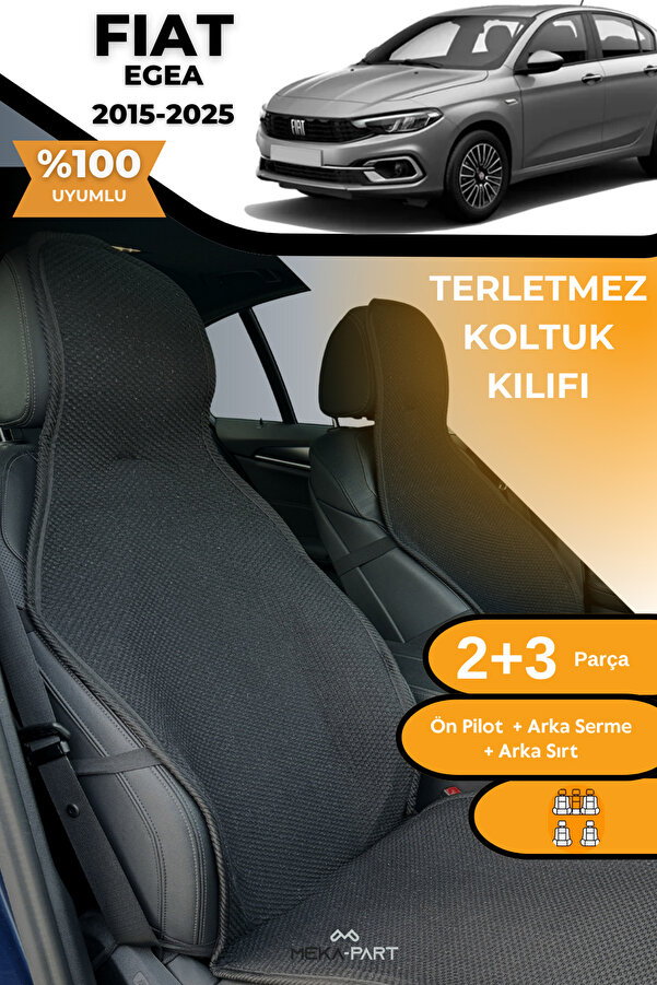 TREND Terletmez Oto Koltuk Koruyucu Kılıf %100 Pamuk 5 li Tam Set Siyah Fiat Egea