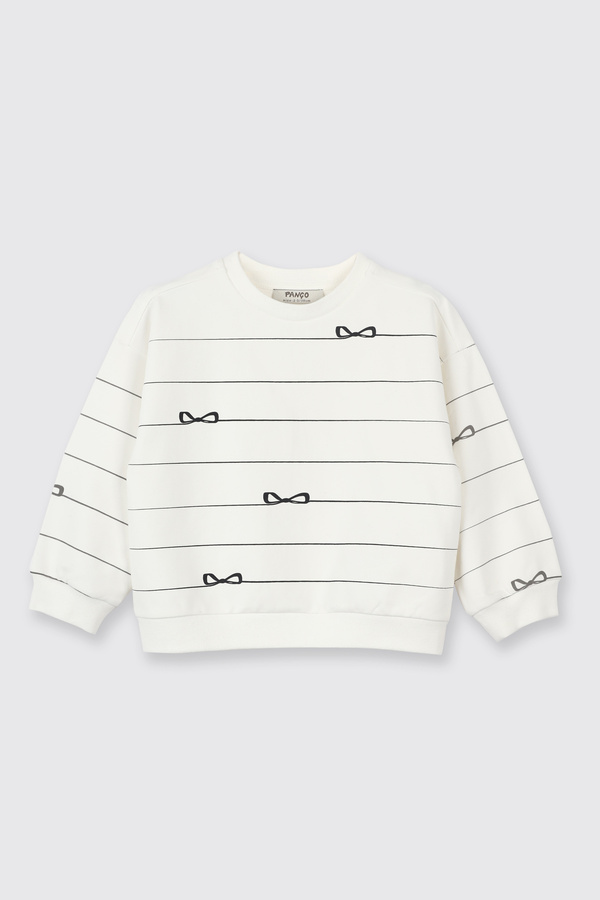 Panço Kız Bebek Fiyonk Desenli Ekru Sweatshirt