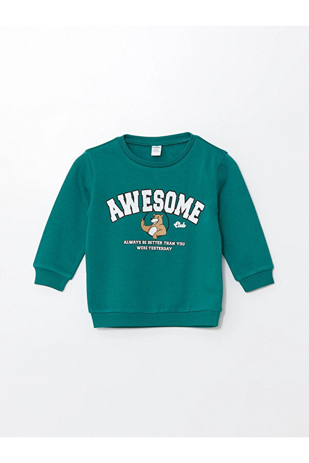 LC Waikiki LCW Kids Yeşil Bisiklet Yaka Baskılı Kalın Erkek Çocuk Sweatshirt