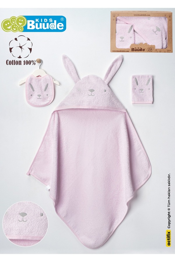 Buude Kids Tavşan Nakışlı Pamuk Bebek Havlu SET
