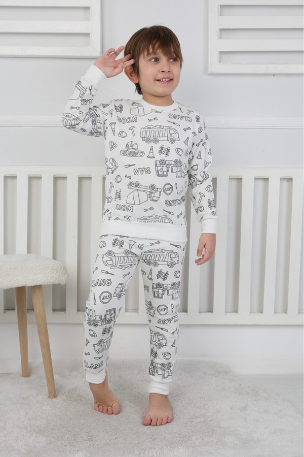 Yalçınoğlu Kids Boyanabilir Çocuk Pijama Takımı (1 BEDEN BÜYÜK TERCİH EDİNİZ) + Kalem Hediyeli I