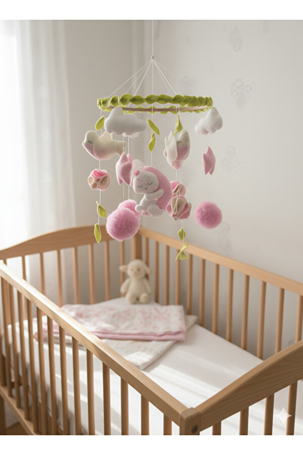 beberinos Tavşanlı Bebek / Çocuk %100 El İşçiliği Bebek Beşik Süsü Dönence