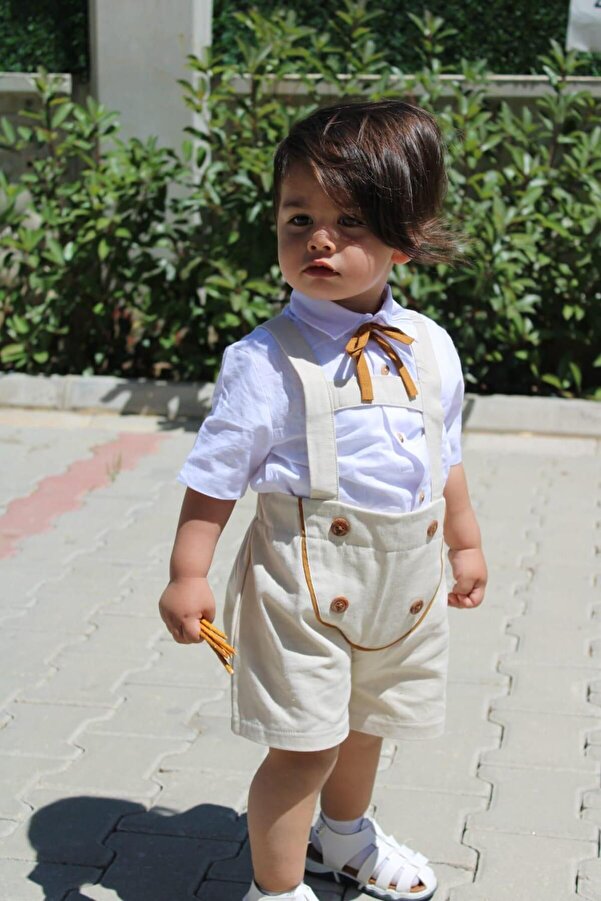 Z KİDS Krem Dört Düğmeli Erkek Bebek Çocuk Salopet Takımı