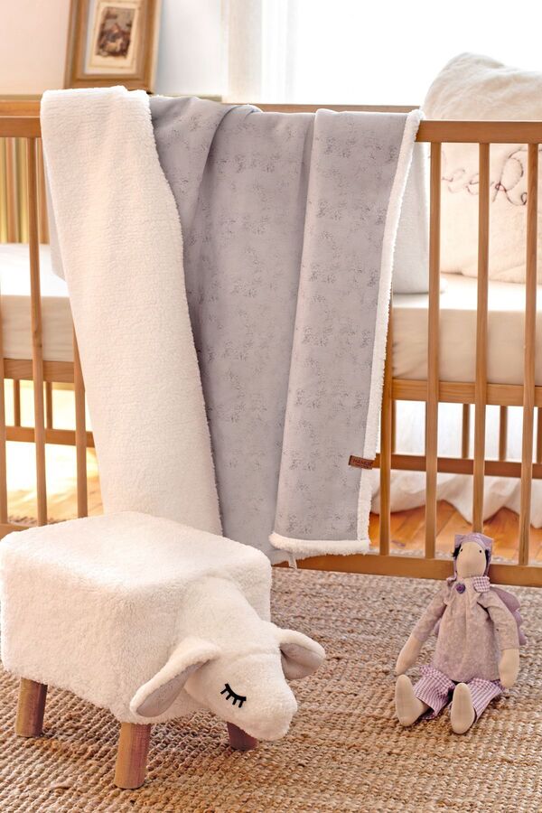 HAMUR Fluffy Bebek Battaniyesi 80x100 Solid Gri Kundak Puset Çift Taraflı Koyun Tüyü Battaniye 100x80