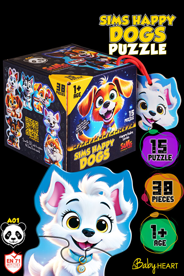 Sims Puzzle Bebekler İçin İlk Puzzle Yapboz Baby Sevimli Köpekler - 1 Yaş Üstü Montessori Eğitici Oyuncak