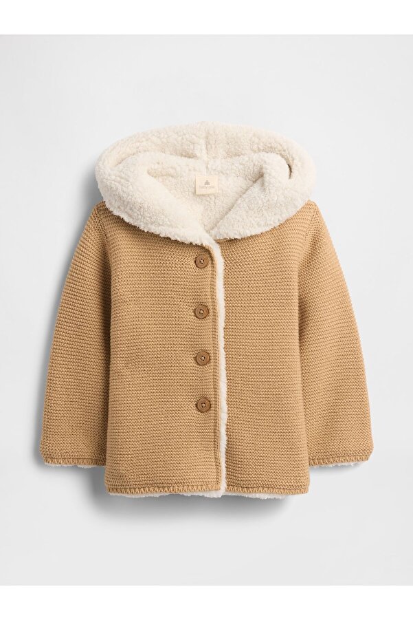 GAP Bebek Açık Kahverengi Sherpa Astarlı Kapüşonlu Hırka